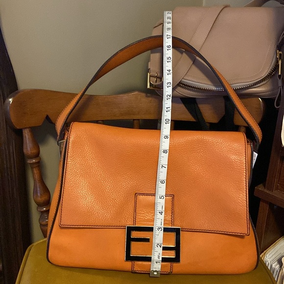 Fendi Big mamma forever leather baguette flap bag orange🍊black gold enamel - Picture 14 of 16